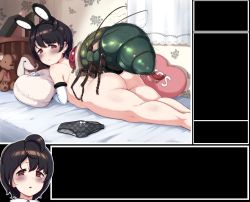  1girl aftersex ahoge animal_ears animated anus ass bed bedroom bestiality black_hair black_panties blush bow bow_panties bug carrot_caramel_batake_(artist) cum cum_in_ass cum_in_pussy dialogue_box fake_animal_ears fly hairband heart heart_panties heart_print highres indoors insect loli looking_at_viewer looking_back lying nude on_bed on_stomach panties unworn_panties penis print_panties prone_bone pussy rabbit_ears rabbit_girl rabbit_tail red_eyes sex sex_from_behind stomach_bulge stuffed_animal stuffed_toy tagme tail thick_thighs thighs trembling uncensored underwear video video white_sleeves  rating:Explicit score:400 user:Orfus