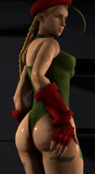  3d animated animated_gif ass ass_shake beret blonde_hair braid breasts cammy_white gauntlets hat jiggle leotard lowres redmoa scar street_fighter thong_leotard  rating:Questionable score:86 user:mumu32