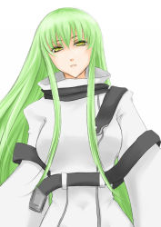  1girl belt bodysuit c.c. code_geass female_focus green_hair long_hair solo tinabon white_background yellow_eyes 
