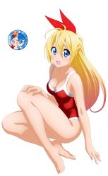 1girl absurdres bare_arms bare_legs bare_shoulders blonde_hair blue_eyes derivative_work hair_ornament highres kirisaki_chitoge looking_at_viewer nisekoi one-piece_swimsuit red_one-piece_swimsuit red_ribbon ribbon school_swimsuit shugo19 solo swimsuit rating:Sensitive score:33 user:danbooru