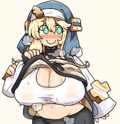  1girl alternate_breast_size belly bike_shorts black_gloves blonde_hair blue_eyes blue_hoodie blue_jacket blush bra breasts bridget_(guilty_gear) cleavage clothes_lift covered_erect_nipples fingerless_gloves genderswap genderswap_(mtf) gloves guilty_gear guilty_gear_strive hood hood_up hooded_jacket hoodie huge_breasts jacket long_sleeves looking_at_viewer navel nose_blush notnoe_(dxcl) open_clothes shirt shirt_lift smile solo sports_bra steaming_body stomach sweat underwear white_bra white_shirt white_sports_bra  rating:Questionable score:44 user:danbooru