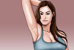  absurdres arm_up armpits female_focus gradient_background highres long_hair solo tagme  rating:Explicit score:1 user:qutubuqu