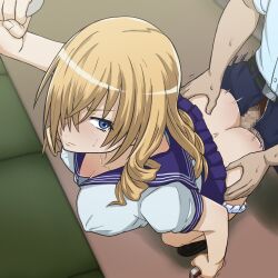  1boy 1girl absurdres ass ass_grab bent_over blonde_hair blue_eyes breasts censored chikan cleavage clothes_lift covered_erect_nipples doggystyle drill_hair hair_over_one_eye highres large_breasts legs long_hair oriana_thomason panties panty_pull penis sex sex_from_behind skirt skirt_lift sweatdrop thighs toaru_majutsu_no_index train underwear unzipped_pants vaginal  rating:Explicit score:49 user:spk