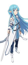  blue_eyes blue_hair blush highres long_hair smile sword sword_art_online! warrior weapon asuna_(sao)  rating:Sensitive score:2 user:mioxnorman