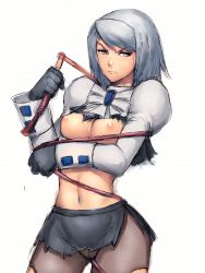  1girl ace_attorney breasts capcom franziska_von_karma fumio_(rsqkr) gloves large_breasts nipples no_bra pantyhose short_hair silver_hair solo sweatdrop topless torn_clothes torn_pantyhose wardrobe_malfunction whip  rating:Questionable score:64 user:danbooru