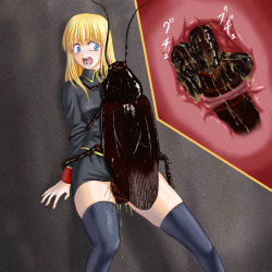 1girl against_wall bestiality blonde_hair blue_eyes bug cockroach egg egg_laying implantation impregnation bug interspecies monster open_mouth rape sex tears thighhighs uniform vaginal x-ray x993sym zettai_ryouiki  rating:Explicit score:220 user:huzzaman