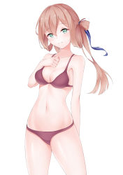  1girl absurdres arm_behind_back artist_request bikini blonde_hair blush breasts cleavage girls&#039;_frontline green_eyes groin hand_on_own_chest highres medium_breasts navel simple_background smile solo springfield_(girls&#039;_frontline) swimsuit white_background  rating:Sensitive score:13 user:danbooru