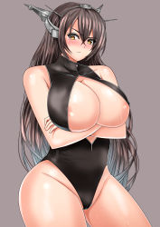 10s 1girl areola_slip bad_id bad_pixiv_id blush breast_hold breasts brown_background brown_eyes brown_hair cameltoe cleavage cleavage_cutout clothing_cutout covered_erect_nipples crossed_arms curvy front_zipper_swimsuit groin headgear highleg highleg_swimsuit huge_breasts inu_(marukome) kantai_collection long_hair looking_at_viewer meme_attire nagato_(kancolle) one-piece_swimsuit simple_background solo standing sweat swimsuit thick_thighs thighs very_long_hair wide_hips rating:Questionable score:38 user:danbooru