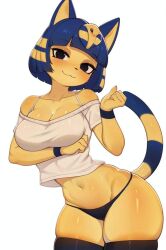  ankha_(animal_crossing) black_panties blue_hair blush highres panties striped_tail tail thighhighs thighs underwear  rating:Questionable score:46 user:personon