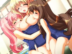 3girls age_difference blonde_hair blush breast_sucking breasts brown_hair censored character_request double_breast_sucking emily_(pure_dream) fingering large_breasts loli long_hair maya_(wet_blue) multiple_girls mutual_masturbation nipples onee-loli open_mouth pink_hair rolling_star sera_(wet_blue) source_request swimsuit tail wet_blue yuri rating:Explicit score:92 user:atrack