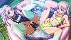  2girls artist_request blush fingering loli multiple_girls outdoors pool swimsuit  rating:Questionable score:14 user:avatarius