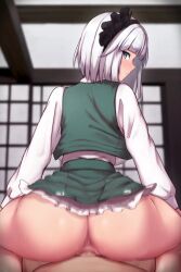  1boy 1girl akehi_yuki animated anus ass audible_internal_cumshot blue_eyes blunt_bangs blush censored clothed_female_nude_male cowgirl_position cum cum_in_pussy emotionless_sex from_behind girl_on_top hetero highres konpaku_youmu live2d looking_at_viewer looking_back mosaic_censoring nude penis pov pov_crotch profile pussy sex short_hair sideways_glance sound straddling touhou vaginal video white_hair  rating:Explicit score:452 user:lalalalalalalend
