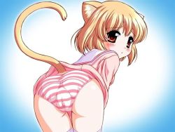  1girl animal_ears ass ass_focus bent_over blonde_hair blush brown_eyes cameltoe cat_ears cat_tail character_request crotch from_behind game_cg loli looking_at_viewer looking_back mimiteiru nekomimi_panchu_gakuen panties pink_panties red_eyes sailor_collar short_hair skindentation solo standing striped_clothes striped_panties tail thigh_gap thighhighs thighs trefoil underwear white_thighhighs  rating:Questionable score:100 user:Star2500