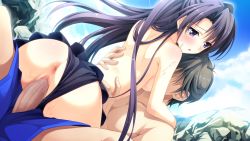  anus ass berry&#039;s blush breasts clothing_aside from_behind girl_on_top highres morikubo_yuna nanao_naru outdoors panties panties_aside penis pussy pussy_juice sex topless uncensored underwear vaginal wet  rating:Explicit score:83 user:huzzaman