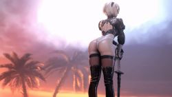  3d animated animated_gif ass ass_shake back blindfold boots from_behind hairband highleg highleg_leotard hip_focus legs leotard nier_(series) nier:automata noname55 short_hair standing swaying thick_thighs thighhighs thighs thong_leotard white_hair wide_hips 2b_(nier:automata)  rating:Questionable score:127 user:report_yasuo_4_feed