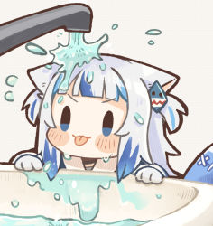  1girl :3 :p animal_ears blue_eyes blue_hair blunt_bangs blush cat_ears chibi commentary_request faucet gawr_gura hair_ornament hairclip hololive hololive_english kemonomimi_mode meme multicolored_hair parody same_anko silver_hair sink solo tongue tongue_out two-tone_hair two_side_up v-shaped_eyebrows virtual_youtuber water water_drop you&#039;re_doing_it_wrong  rating:Sensitive score:27 user:danbooru