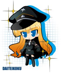  1girl alice_soft blonde_hair blue_eyes chibi daiteikoku hat military military_uniform nazi peaked_cap retia_adolf sakaki_(pixiv86696) solo uniform 