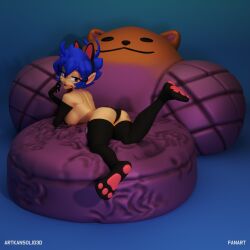  animal_ears artkansolidnsfw bad_tag blue_hair cat_ears half kitty kittysuit non-web_source nontraditional_playboy_bunny solo thighhighs topless waifu 