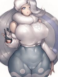  1girl adapted_costume bare_shoulders blonde_hair breasts cameltoe covered_erect_nipples covered_navel creatures_(company) curvy fumio_(rsqkr) game_freak gloves gym_leader hair_over_one_eye hat highres huge_breasts lips long_hair looking_at_viewer mature_female melony_(pokemon) nintendo parted_lips pokemon pokemon_swsh skin_tight solo thick_thighs thighs very_long_hair white_hat wide_hips  rating:Sensitive score:104 user:danbooru
