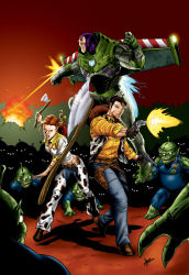  alien_(series) aliens_(1986) axe buzz_lightyear epic gun hatchet jessie_the_yodeling_cowgirl sheriff_woody space_suit toy_story toy_story_3 weapon  rating:Sensitive score:44 user:Eiji