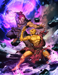  2boys abs aura barefoot battle beads capcom colored_skin dark_skin dark-skinned_male energy_ball fang fighting_stance full_body genzoman glowing glowing_eyes akuma_(street_fighter) grin male_focus manly multiple_boys muscular official_art old old_man oro oro_(street_fighter) pectorals prayer_beads red_eyes red_hair rope sandals smile street_fighter street_fighter_iii_(series) topknot yellow_skin  rating:Sensitive score:13 user:dmysta3000