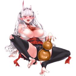  1girl :d @_@ alcohol asanagi back_bow bat_hair_ornament black_collar black_panties black_thighhighs blush bow breasts broken_horn brown_nails bubble center_opening cleavage collar collarbone cup detached_collar detached_sleeves draculina_(last_origin) drooling drunk earrings fake_horns fangs feet foot_focus frilled_collar frilled_kimono frilled_skirt frilled_sleeves frills full_body gourd groin_tendon hair_ornament hakama hakama_short_skirt hakama_skirt hand_on_ground highres horns huge_breasts japanese_clothes jewelry kimono large_breasts last_origin long_hair long_sleeves magatama magatama_earrings nail_polish naked_kimono neck_ribbon nontraditional_miko obi official_alternate_costume official_art oni_costume oni_horns open_mouth panties pleated_skirt pointy_ears red_bow red_eyes red_ribbon red_skirt ribbon rope sakazuki sake sash short_kimono simple_background sitting skindentation skirt smile solo spilling spread_legs squeans stirrup_legwear tachi-e tawawa_challenge teeth thick_thighs thighhighs thighs third-party_source toeless_legwear toenail_polish toenails torn_bow torn_clothes torn_thighhighs transparent_background underwear vampire waist_ribbon wet white_hair white_kimono 