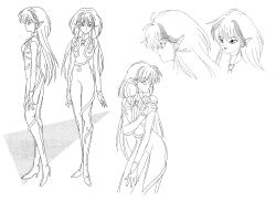  1girl alien an_(sailor_moon) bishoujo_senshi_sailor_moon bishoujo_senshi_sailor_moon_r bodysuit breasts character_sheet closed_mouth ear_piercing full_body hair_between_eyes highres long_sleeves looking_at_viewer medium_hair multicolored_hair multiple_views official_art piercing pointy_ears smile solo standing toei_animation two-tone_hair vest wide_hips 