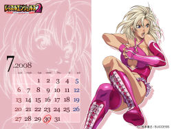 1girl asymmetrical_clothes asymmetrical_gloves blonde_hair boots breasts calendar cleavage cleavage_cutout clothing_cutout earrings elbow_gloves fingerless_gloves gloves highres homare_(fool&#039;s_art) janice_claire jewelry large_breasts mismatched_gloves open_mouth purple_eyes single_elbow_glove solo thighhighs wallpaper wrestle_angels wrestle_angels_survivor wrestle_angels_survivor_2 rating:Sensitive score:26 user:danbooru