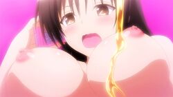 10s 1girl animated animated_gif black_hair blush breasts brown_eyes cellphone food_on_body food_on_breasts honey kotegawa_yui long_hair medium_breasts nipples phone pink_background screencap to_love-ru to_love-ru_darkness  rating:Questionable score:31 user:vanquito