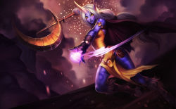  blue_skin colored_skin highres hooves horns league_of_legends long_hair pointy_ears single_horn soraka_(league_of_legends) tagme white_hair yellow_eyes  rating:Sensitive score:26 user:HolyLight