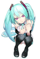 1girl bare_shoulders blue_hair breasts commentary_request detached_sleeves full_body hair_between_eyes hatsune_miku highres looking_at_viewer medium_breasts necktie panties panties_day rsk_(tbhono) simple_background skirt solo thighhighs twintails underwear vocaloid white_background rating:Sensitive score:12 user:danbooru
