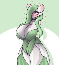  1boy 1girl animal_penis blush breasts choker colored_skin creatures_(company) furry game_freak gardevoir gen_3_pokemon green_skin highres horse_penis huge_breasts large_breasts limebreaker nintendo penis penis_awe penis_shadow personification pokemon red_eyes shadow standing thick_thighs thighs trembling white_skin  rating:Questionable score:38 user:SilverVenturous
