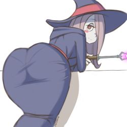  10s 1girl absurdres ass bent_over blush brown_hair danfer3 from_behind hat highres little_witch_academia panties pantylines red_eyes smile solo sucy_manbavaran underwear witch witch_hat  rating:Sensitive score:107 user:tanaab1234567890