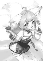  1girl animal_ears blush dress fox_ears fox_tail gooak guardian_tales highres long_hair nari_(guardian_tales) open_mouth smile solo tail  rating:Questionable score:2 user:Rezedor
