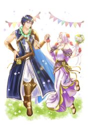 2boys 2girls arm_tattoo armpits artist_request bare_shoulders belted_dress blue_eyes blue_hair boots bracelet breasts brown_eyes capelet chrom_(fire_emblem) cleavage clenched_hands closed_eyes collarbone couple dress eyelashes feet feet_up field fingerless_gloves fingernails fire_emblem fire_emblem_awakening fire_emblem_heroes flower flower_field flower_hair_ornament gloves grass hair_between_eyes hand_on_own_hip hand_up hands_up happy height_difference highres holding holding_flower holding_hands intelligent_systems jewelry knee_boots long_hair looking_at_another matching_hair/eyes medium_breasts multiple_boys multiple_girls neck nintendo official_alternate_costume open_mouth parted_bangs robin_(female)_(fire_emblem) robin_(female)_(valentine)_(fire_emblem) robin_(fire_emblem) sandals shirt short_hair sidelocks sleeveless sleeveless_dress sleeveless_shirt smile standing standing_on_one_leg tattoo toenails toes toned toned_male twintails white_hair 