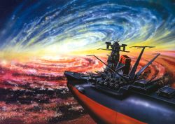  1970s_(style) 1980s_(style) battleship epic final_yamato galaxy military military_vehicle no_humans official_art oldschool realistic retro_artstyle ship space spacecraft star_(sky) star_(symbol) uchuu_senkan_yamato uchuu_senkan_yamato_kanketsu_hen warship watercraft yamato_(uchuu_senkan_yamato)  rating:Sensitive score:12 user:danbooru