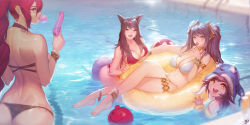  4girls ahri_(league_of_legends) animal_ears ankle_cuffs anklet armlet artistic_error ass back ball barefoot beachball bikini blue_eyes blue_hair blush bow bracelet breasts brown_hair blowing_bubbles candy chewing_gum cleavage collar crossed_legs cup curvy drink drinking_glass fangs food fox_ears fox_tail glass hat highres innertube instant_ip jewelry large_breasts league_of_legends lollipop looking_at_viewer looking_back lulu_(league_of_legends) miss_fortune_(league_of_legends) multiple_girls navel partially_submerged ponytail pool pool_float smile sona_(league_of_legends) sparkle stomach sunlight swim_ring swimsuit tail tattoo thick_thighs thighs twintails water water_gun wide_hips wine_glass wrong_foot yellow_eyes  rating:Sensitive score:143 user:dmysta3000