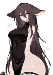  1girl animal_ears bare_arms bare_hips black_dress black_eyes black_hair black_thighhighs breasts cat_ears cat_girl cat_tail dress hair_between_eyes large_breasts long_hair looking_at_viewer original pelvic_curtain smile tail thick_thighs thighhighs thighs usa37107692 very_long_hair wide_hips  rating:Sensitive score:11 user:Zbidiboui