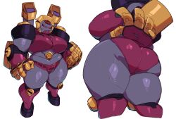  1girl absurdres ass ass_focus breasts colored_skin grey_skin highres huge_ass humanoid_robot large_breasts lightsource panties plump red_eyes robot robot_girl simple_background strika thick_thighs thighs tight_clothes transformers transformers_animated underwear white_background 
