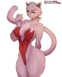  1girl animal_ears animal_hands bagi bare_shoulders breasts covered_erect_nipples daishizen_no_majyuu_bagi female_focus furry furry_female girlsay highres leotard pink_fur simple_background solo tagme tail thick_thighs thighs white_background wide_hips  rating:Questionable score:18 user:Vardigiil