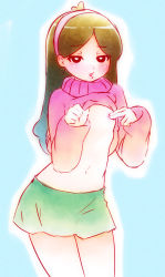 1girl bastos brown_hair disney flat_chest gravity_falls hairband highres loli long_hair mabel_pines navel nipples skirt sweater rating:Questionable score:376 user:elVacio