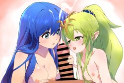  1boy 2girls after_fellatio age_difference blue_eyes blue_hair blunt_bangs breasts caeda_(fire_emblem) censored completely_nude cum ejaculation fellatio fire_emblem fire_emblem:_mystery_of_the_emblem fire_emblem:_shadow_dragon green_eyes green_hair group_sex guranootu hair_tie hetero licking licking_penis loli long_hair lying_on_person matching_hair/eyes multi-tied_hair multiple_girls nintendo nipples nude oral penis pointy_ears ponytail pov pov_crotch sidelocks small_breasts threesome tiara tiki_(fire_emblem) tiki_(young)_(fire_emblem) tongue tongue_out upper_body  rating:Explicit score:63 user:S.A.K.I77