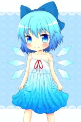  1girl absurdres blue_eyes blue_hair child cirno dress fairy female_focus highres ice ice_wings solo standing touhou wings  rating:Sensitive score:9 user:The_Major