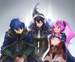  2girls black_hair breasts cleavage fairy_tail jellal_fernandes large_breasts long_hair meredy_(fairy_tail) multiple_girls pink_hair ultear_milkovich 