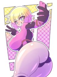 1girl alternate_color ass blonde_hair blue_eyes breasts cameltoe cellphone cleft_of_venus female_focus gloves gradient_hair gwenpool highres hood hooded_jacket huge_ass jacket kaikoinu large_breasts leotard marvel multicolored_hair phone pink_hair selfie shiny_skin simple_background smartphone smile solo thick_thighs thighs v white_background wide_hips  rating:Questionable score:72 user:Vardigiil