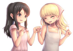  2girls aged_down bandana bare_arms bare_shoulders black_eyes black_hair blonde_hair blush child closed_eyes collarbone dress eyebrows eyelashes facing_another flat_chest floating_hair freckles genderswap genderswap_(mtf) hand_up hands_up happy head_scarf high_ponytail holding_hands laughing lips long_hair looking_at_another matching_hair/eyes moda multiple_girls one_piece open_mouth ponytail portgas_d._ace portgas_d._anne short_sleeves sidelocks simple_background smile standing teeth tongue upper_body upper_teeth_only white_background yumiyokiak  rating:General score:26 user:nrt