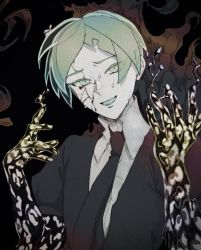  1other androgynous gold green_hair highres looking_at_viewer mt5_014 necktie phosphophyllite sweat tagme  rating:General score:2 user:Womenslayer69