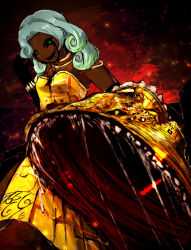  absurdres artist_request black_sclera colored_sclera corruption curly_hair dark-skinned_female dark_skin dress gauntlets green_eyes green_hair highres jewelry king_of_greed library_of_ruina living_weapon lobotomy_corporation magical_girl project_moon saliva sleeveless sleeveless_dress  rating:Questionable score:4 user:th8827