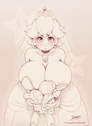 1girl :&lt; areola_slip bare_shoulders blush breasts bridal_veil bride bursting_breasts cleavage dress earrings embarrassed female_focus frown highres huge_breasts jewelry large_areolae looking_at_viewer mario_(series) monochrome nintendo pout princess princess_peach sad solo spindles super_mario_bros._1 super_mario_odyssey veil wedding_dress rating:Questionable score:124 user:Juni221