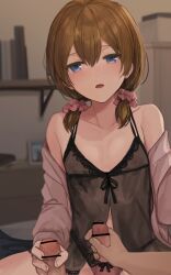  2boys age_difference bar_censor blue_eyes brown_hair censored collarbone crossdressing erection handjob indoors long_hair male_focus multiple_boys mutual_masturbation navel nipples open_clothes open_mouth original panties penis see-through see-through_shirt shota spread_legs sunaba_(nczd5875) testicles trap twintails underwear yaoi  rating:Explicit score:31 user:Verify45
